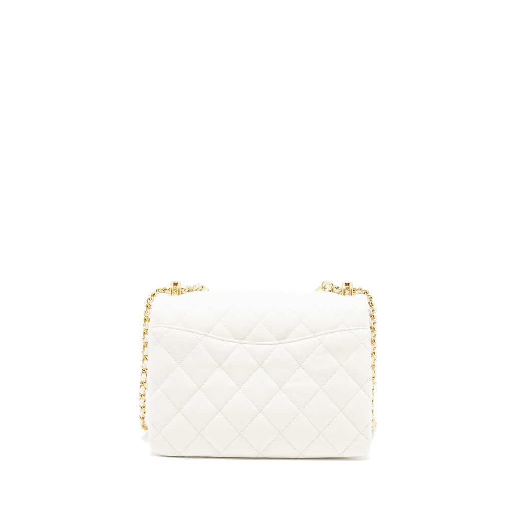 CHANEL 21K COCO FIRST CAVIAR WHITE BRUSHED GHW (MICROCHIP)