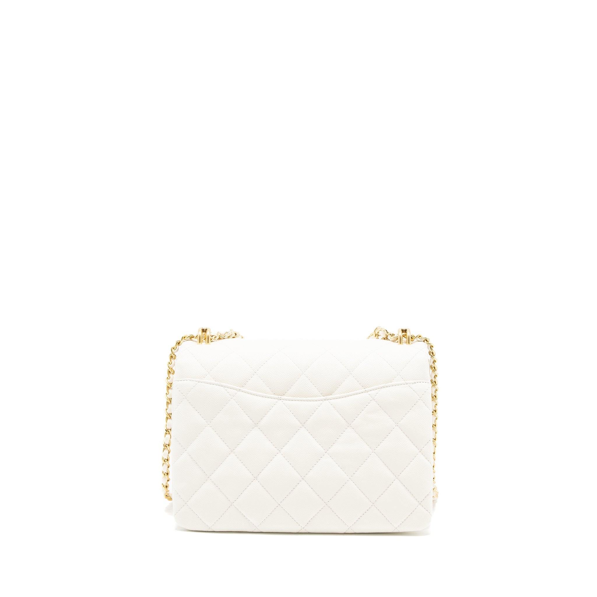 CHANEL 21K COCO FIRST CAVIAR WHITE BRUSHED GHW (MICROCHIP)