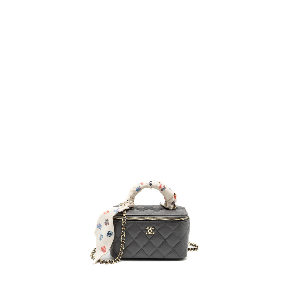 CHANEL LONG VANITY CASE LAMBSKIN GREY LGHW (MICROCHIP)