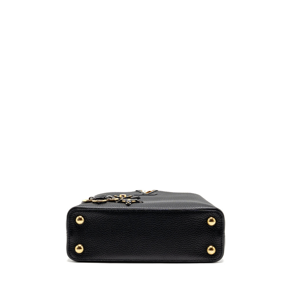 LOUIS VUITTON CAPUCINES BB WITH MONOGRAM FLOWER EMBELLISHMENTS TAURILLON BLACK GHW