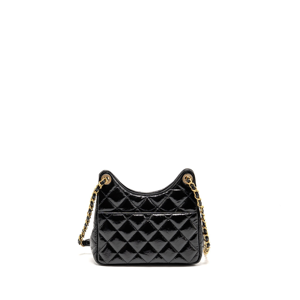 CHANEL 23B SMALL HOBO BAG SHINY CALFSKIN BLACK GHW (MICROCHIP)
