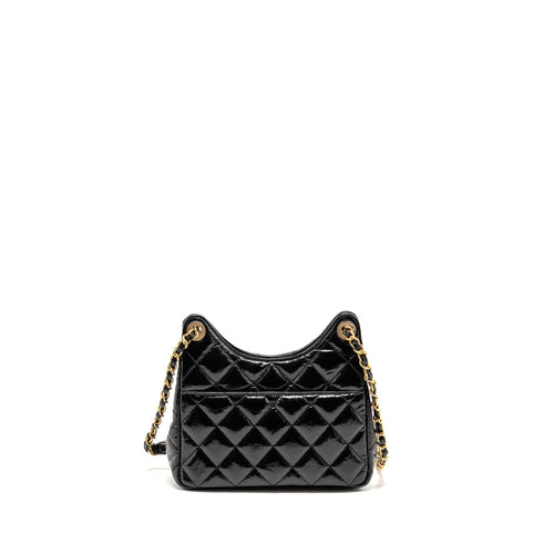 CHANEL 23B SMALL HOBO BAG SHINY CALFSKIN BLACK GHW (MICROCHIP)
