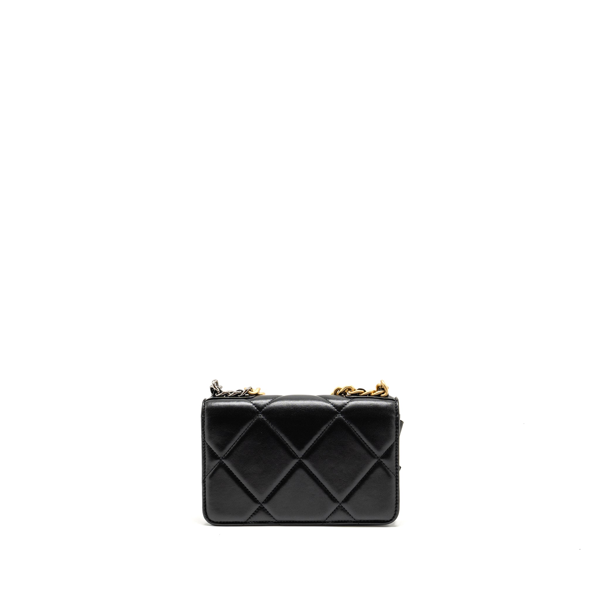 CHANEL 19 WALLET ON CHAIN LAMBSKIN BLACK MULTICOLOUR HARDWARE