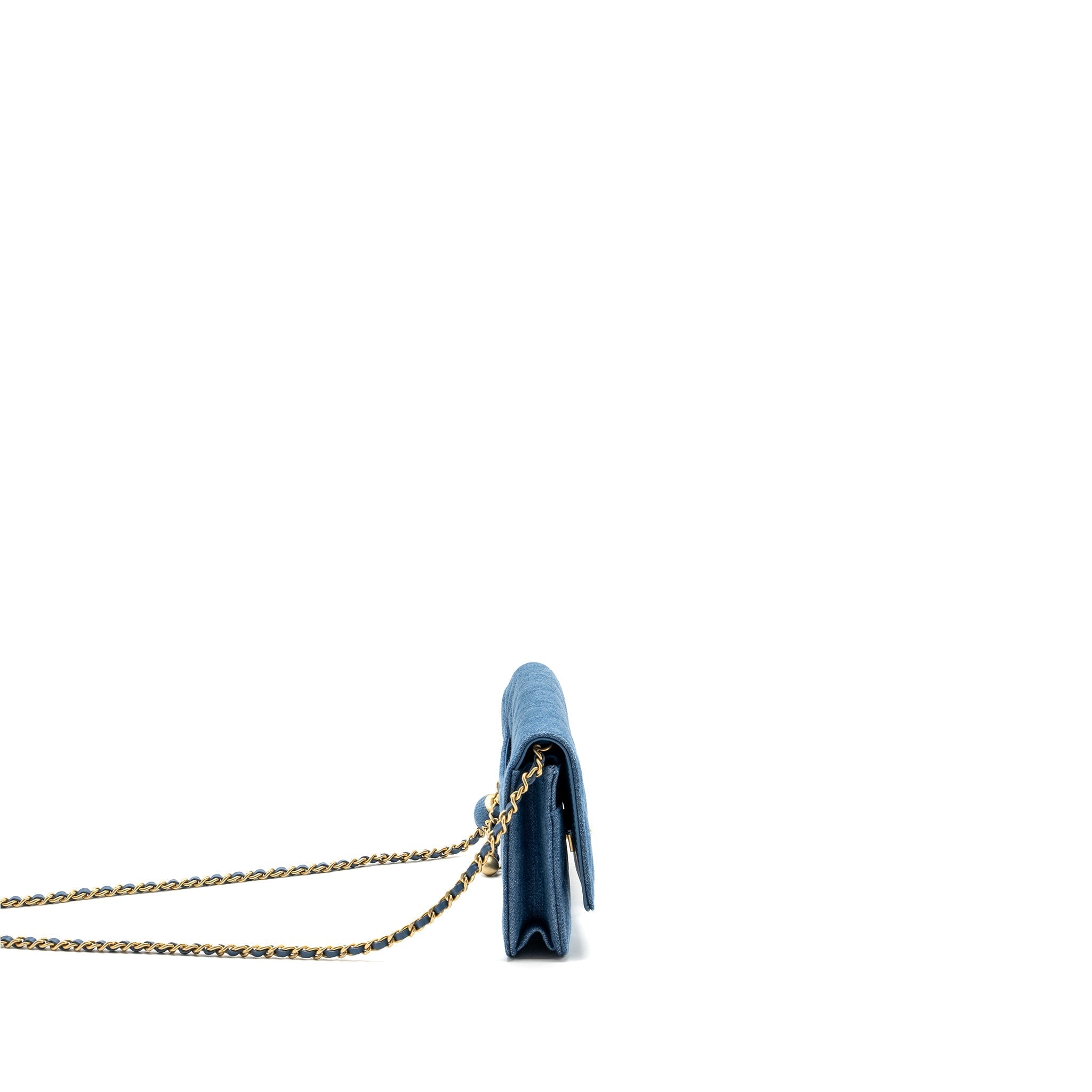 CHANEL PEARL CRUSH WALLET ON CHAIN DENIM BLUE GHW (MICROCHIP)
