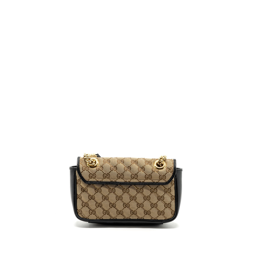 GUCCI MINI GG MARMONT BAG GG CANVAS / LEATHER BEIGE/ BLACK GHW