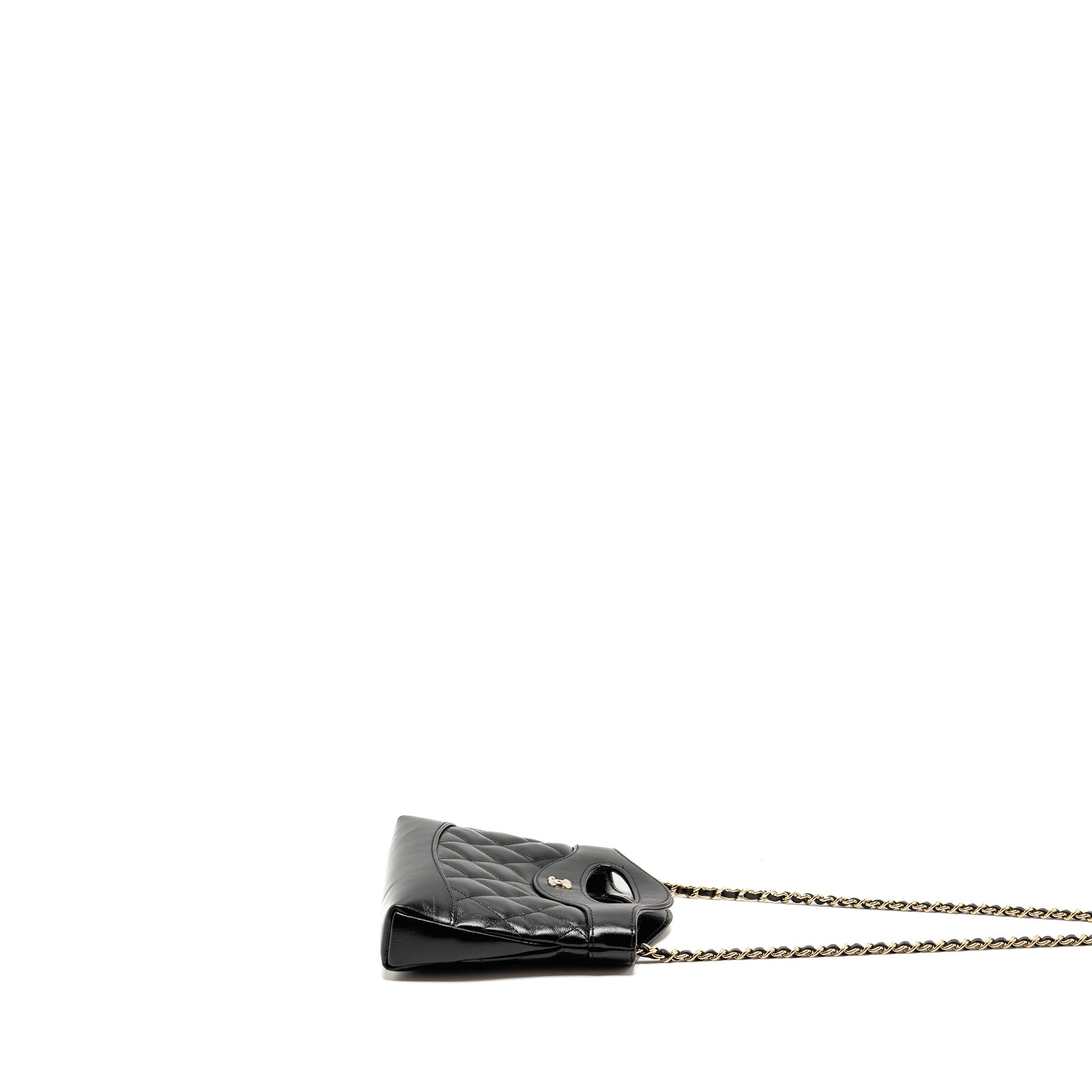 CHANEL MINI 31 CLUTCH WITH CHAIN SHINY LAMBSKIN BLACK LGHW (MICROCHIP)