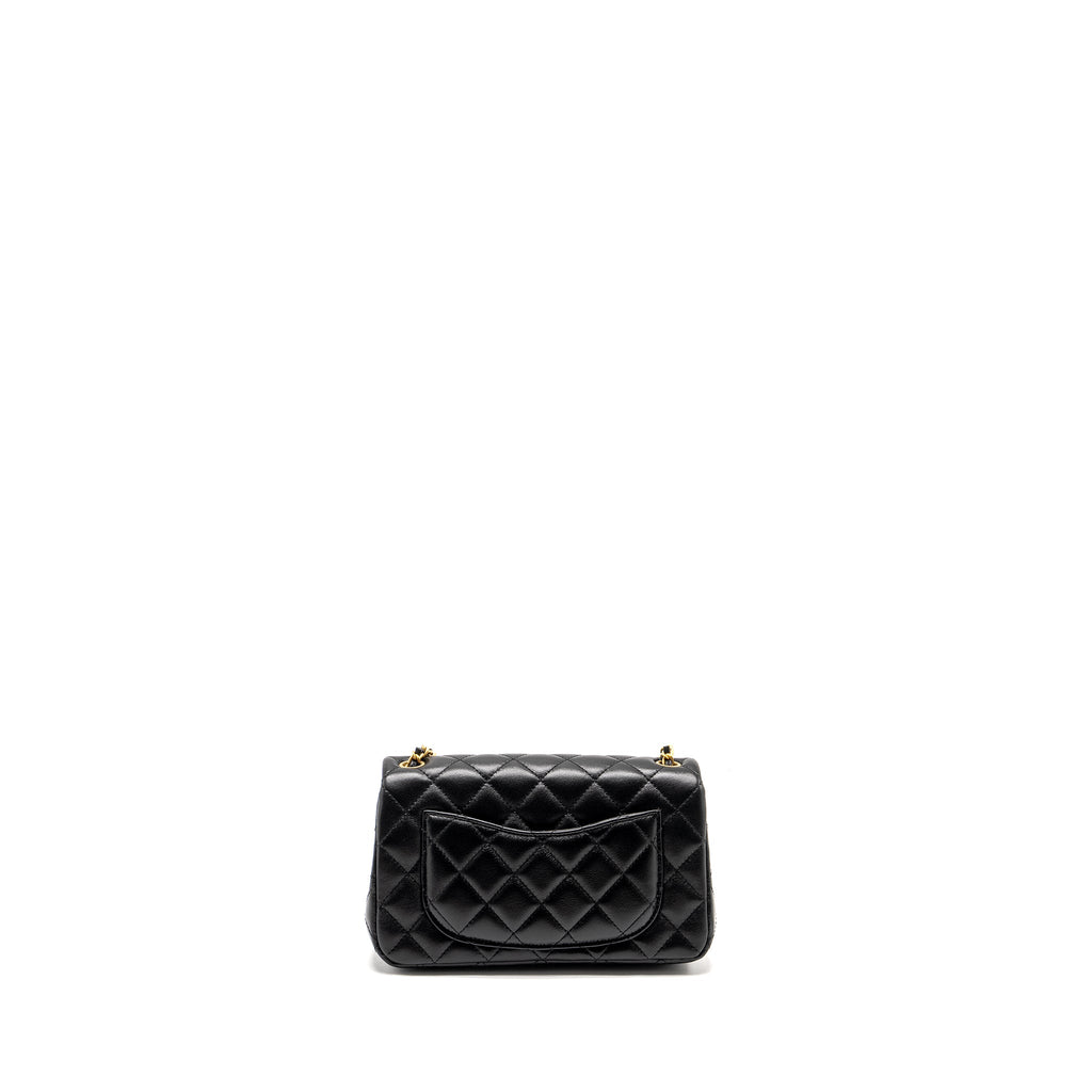CHANEL 24K PEARL CRUSH MINI RECTANGULAR FLAP BAG SHINY LAMBSKIN BLACK GHW (MICROCHIP)