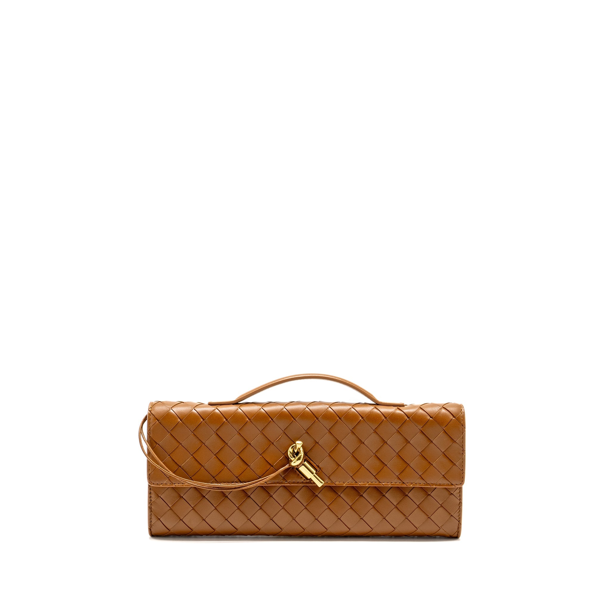 BOTTEGA VENETA ANDIAMO CLUTCH BAG LAMBSKIN BROWN GHW
