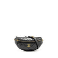 CHANEL LETTER LOGO DETAILED WAIST BAG LAMBSKIN BLACK GHW (MICROCHIP)