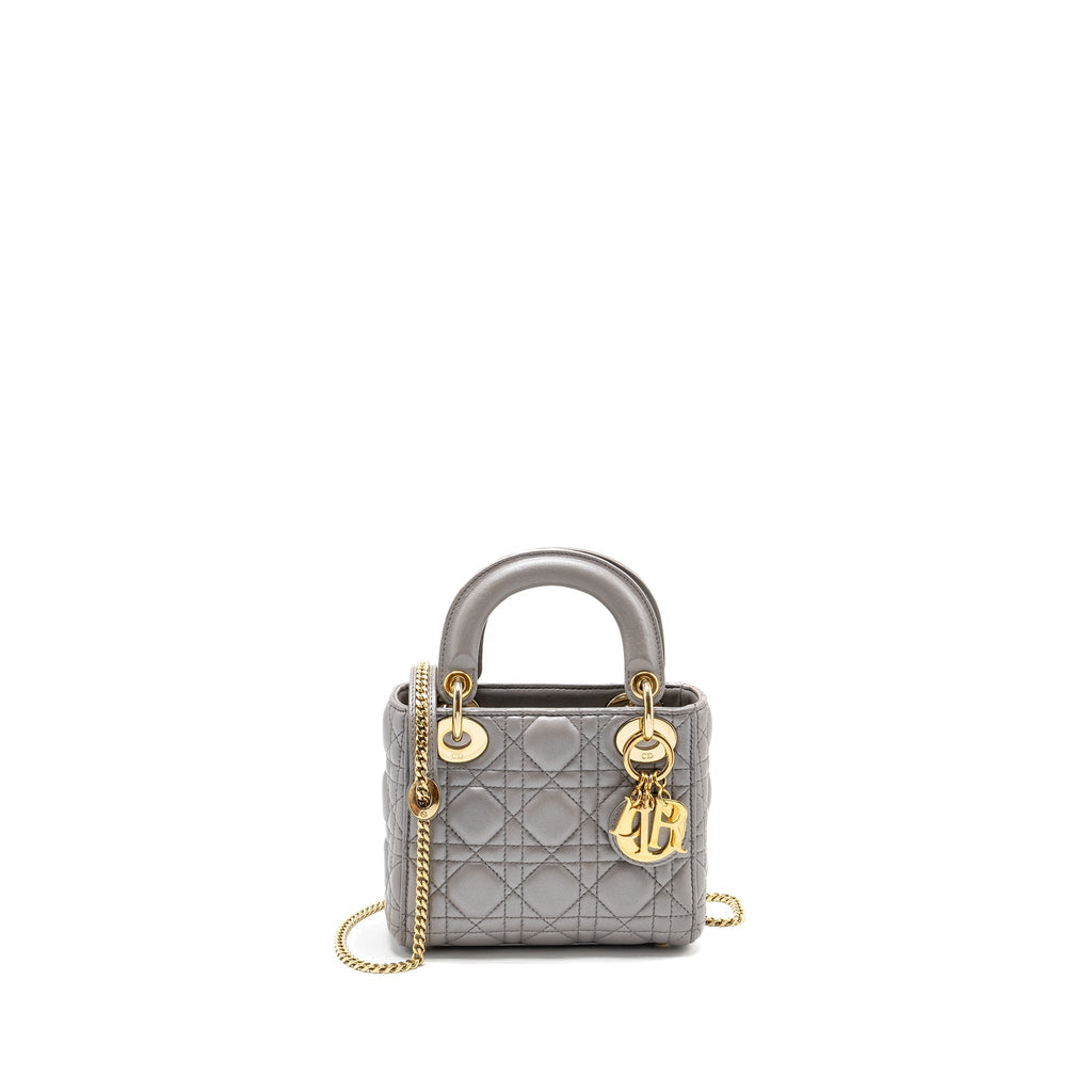 DIOR MINI LADY DIOR LAMBSKIN IRIDESCENT GREY LGHW