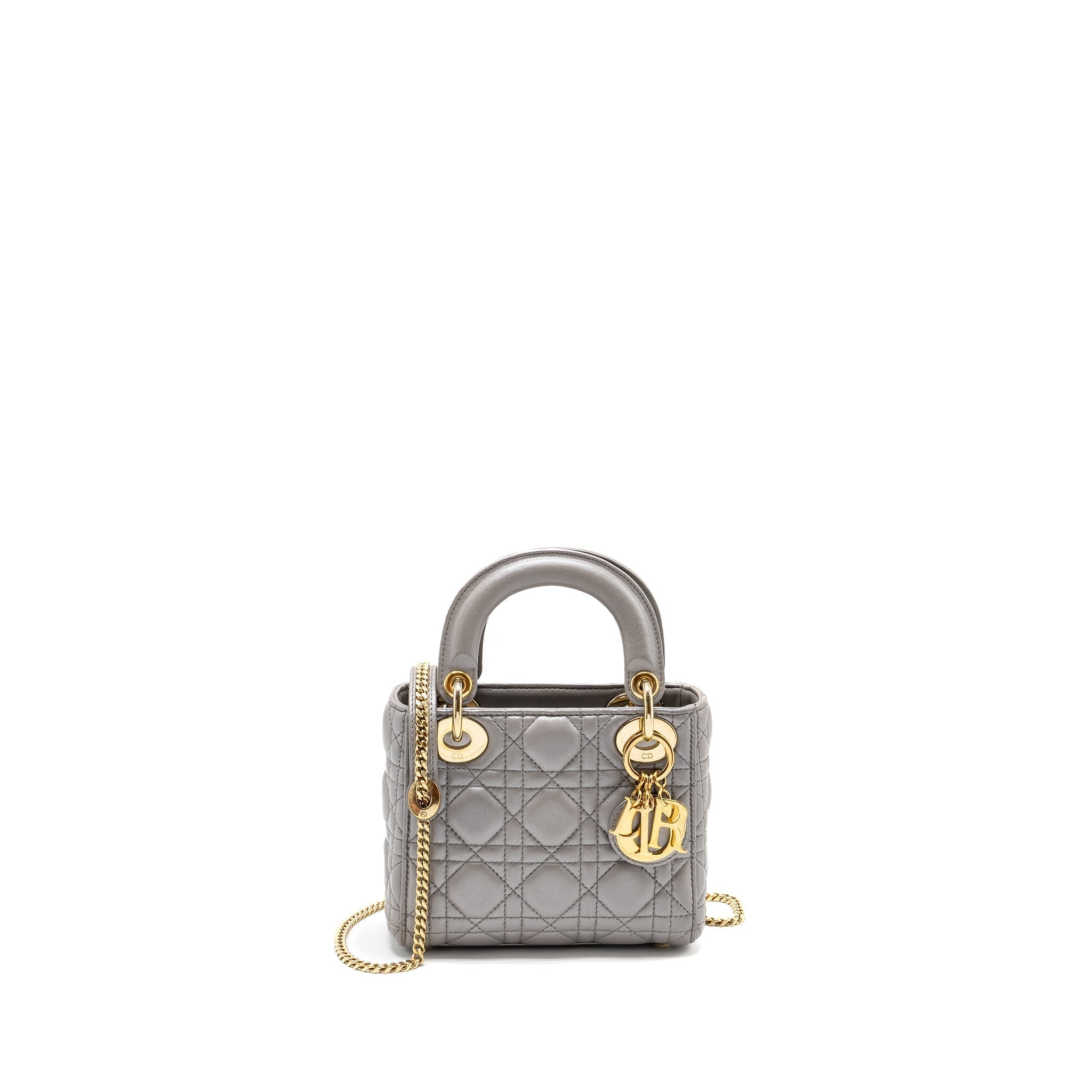 DIOR MINI LADY DIOR LAMBSKIN IRIDESCENT GREY LGHW