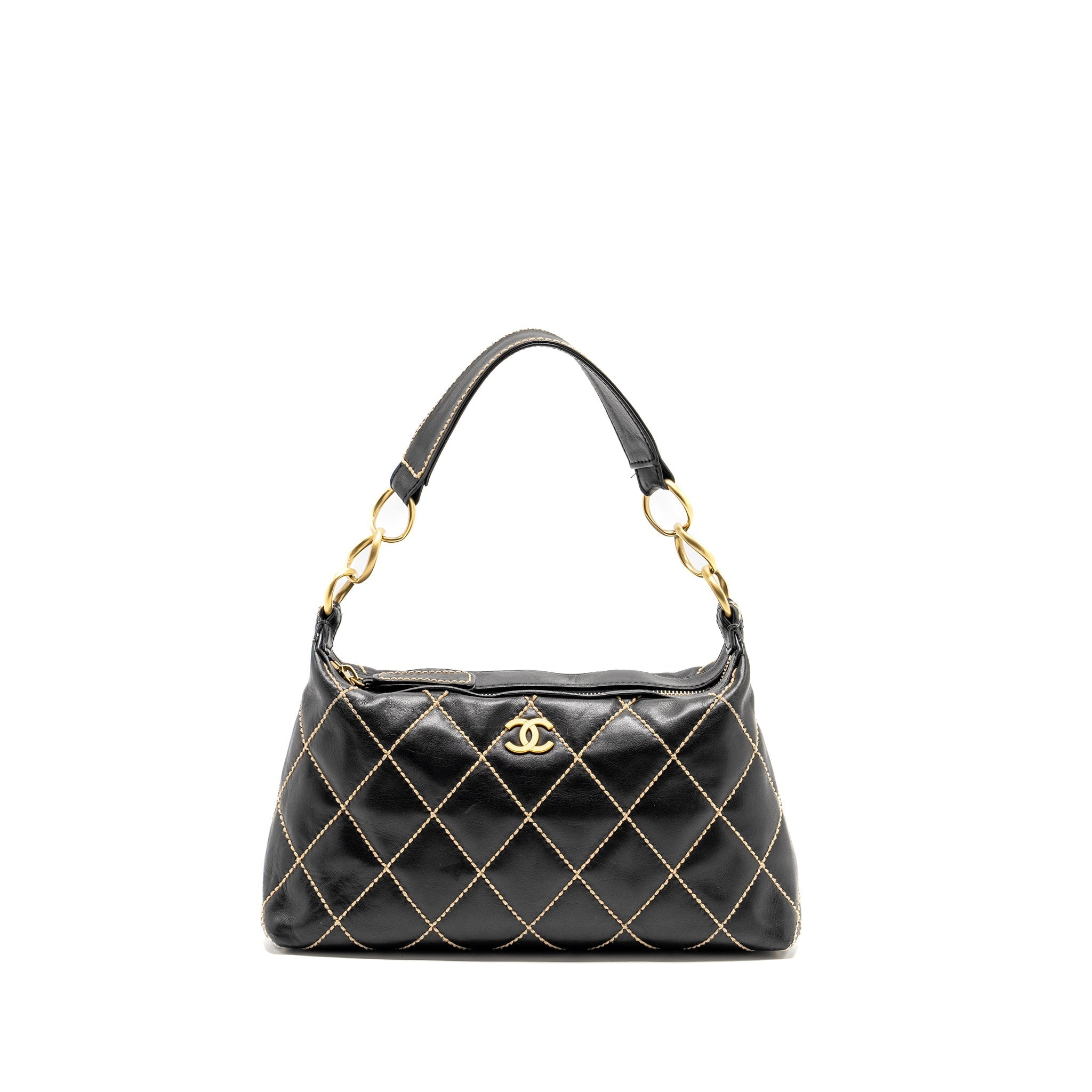 CHANEL VINTAGE WILD STITCH SHOULDER BAG CALFSKIN BLACK GHW