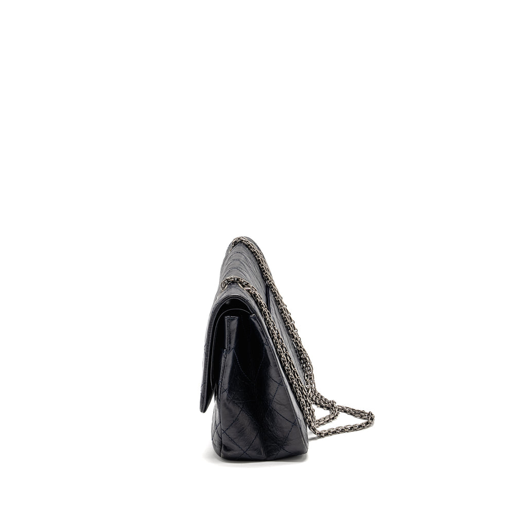 CHANEL MAXI 2.55 REISSUE FLAP BAG AGED CALFSKIN DARK BLUE RUTHENIUM HARDWARE
