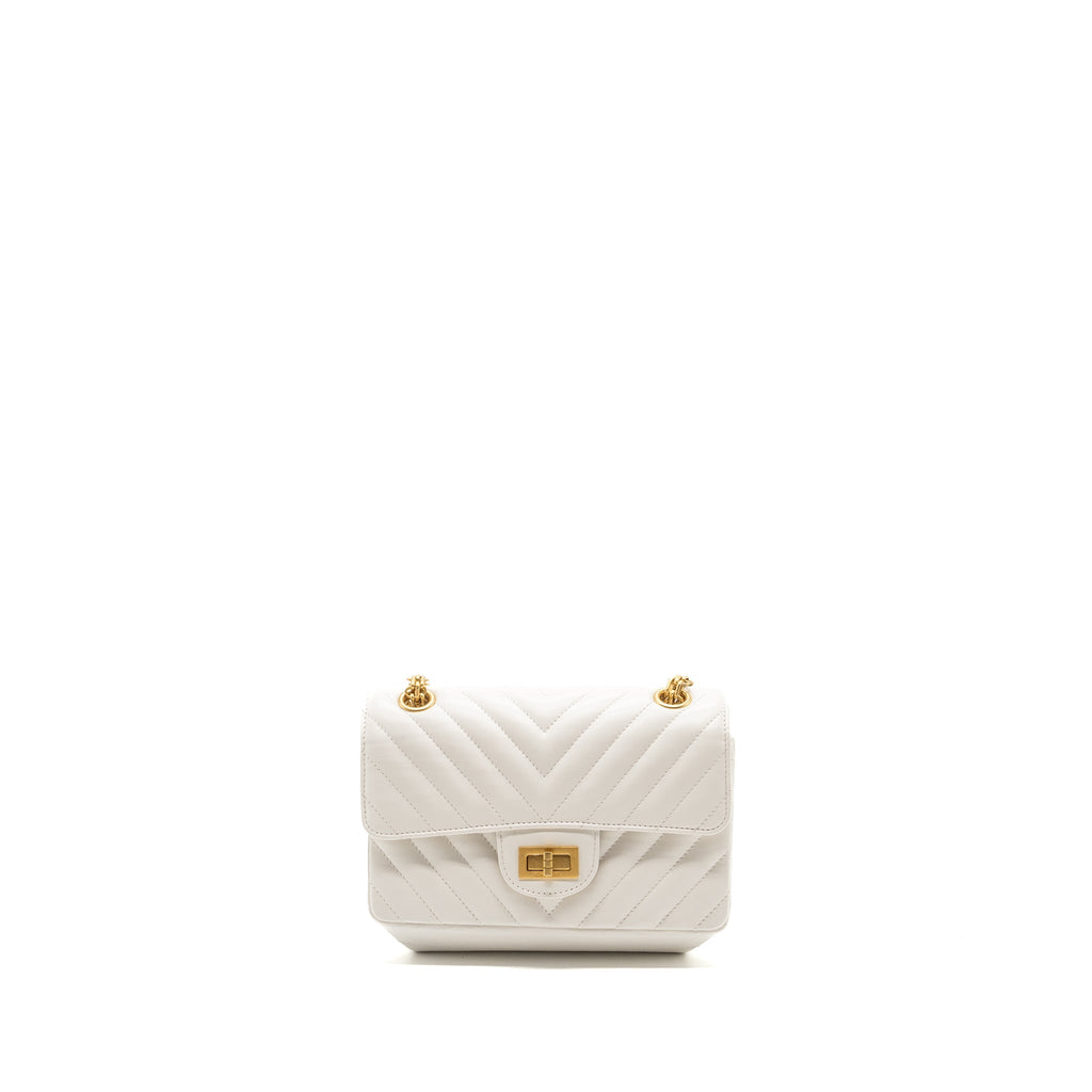 CHANEL MINI CHEVRON 2.55 REISSUE FLAP BAG CALFSKIN WHITE GHW (MICROCHIP)
