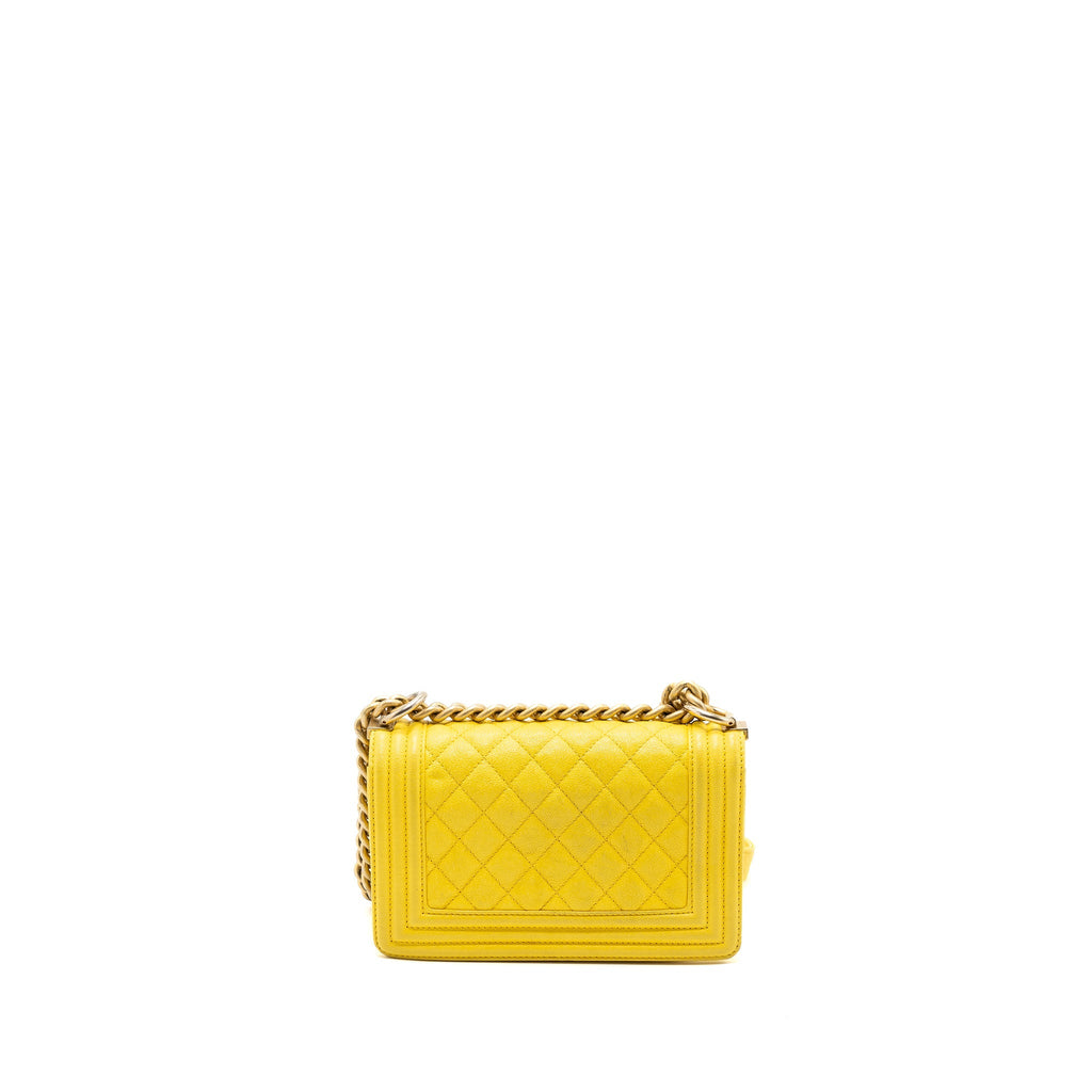 CHANEL SMALL BOY BAG GRAIN CALFSKIN YELLOW GHW