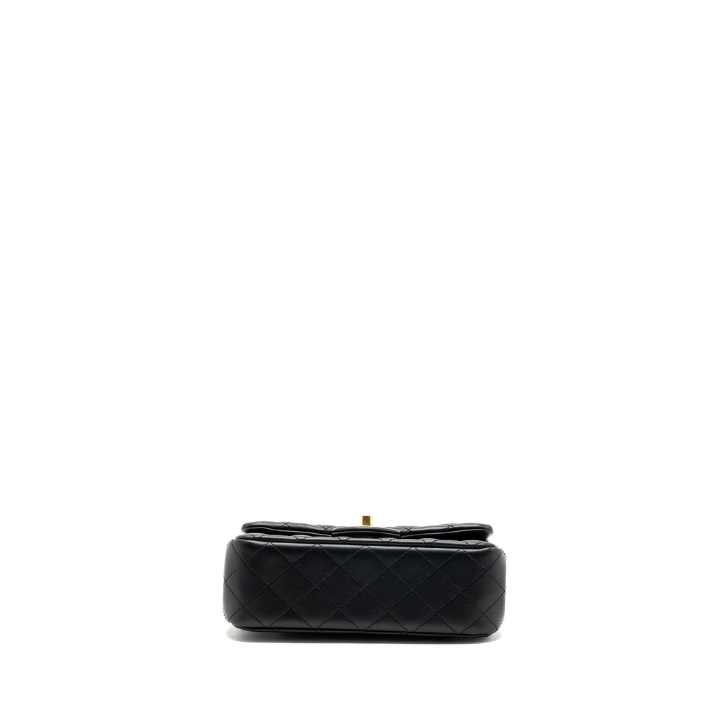 CHANEL 23S CAMELLIA ADJUSTABLE CHAIN MINI RECTANGULAR FLAP BAG LAMBSKIN BLACK GHW (MICROCHIP)