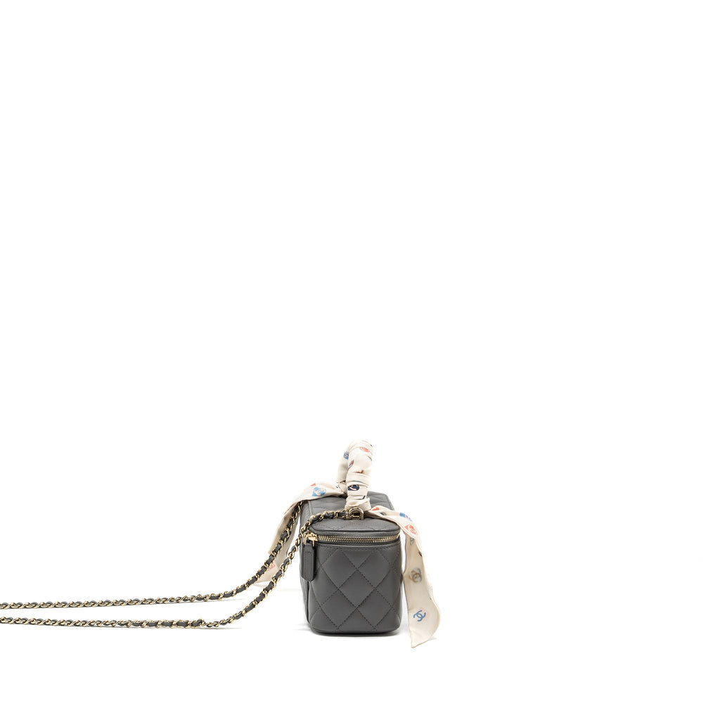 CHANEL LONG VANITY CASE LAMBSKIN GREY LGHW (MICROCHIP)