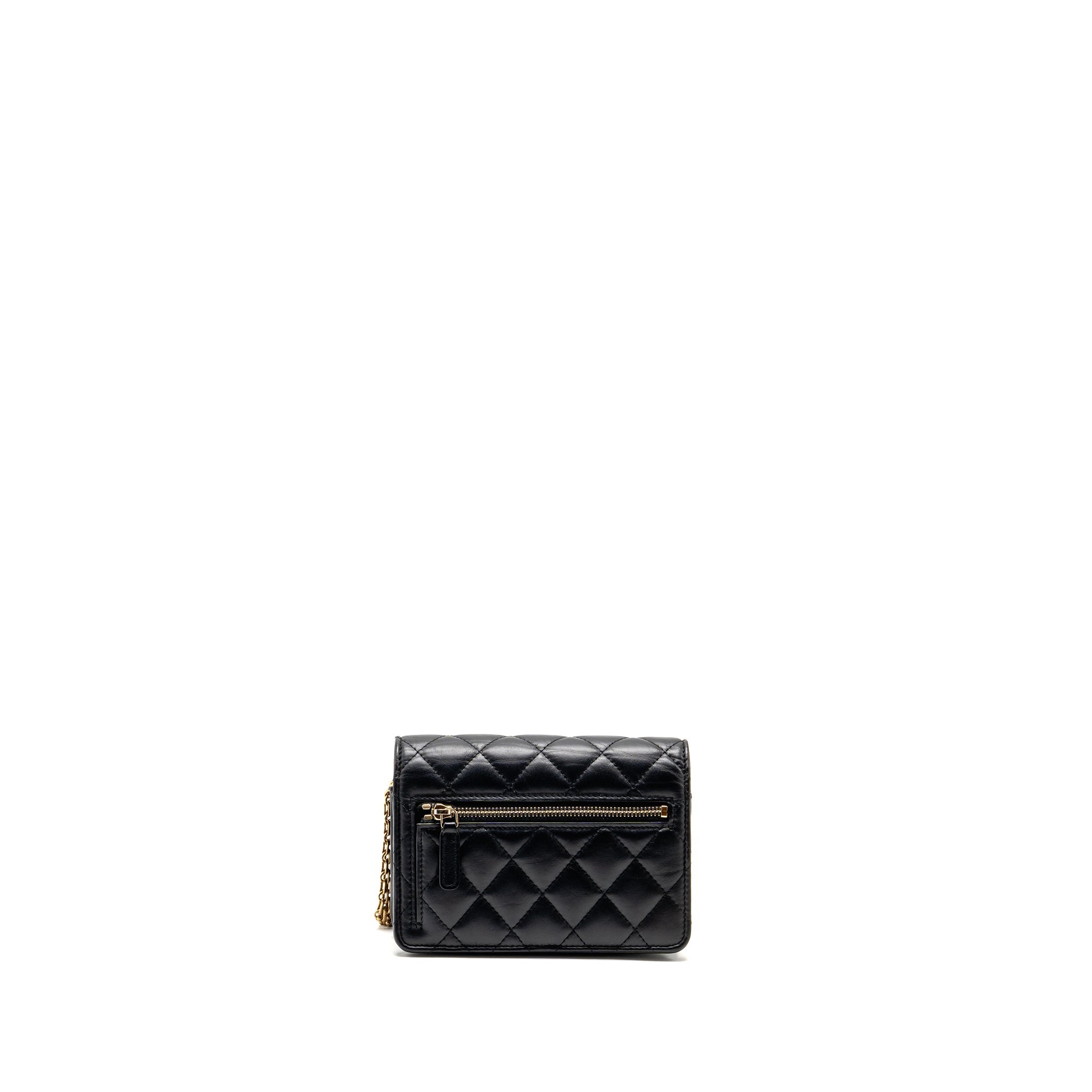 CHANEL MINI 2.55 REISSUE WALLET ON CHAIN AGED CALFSKIN BLACK GHW(MICROCHIP)