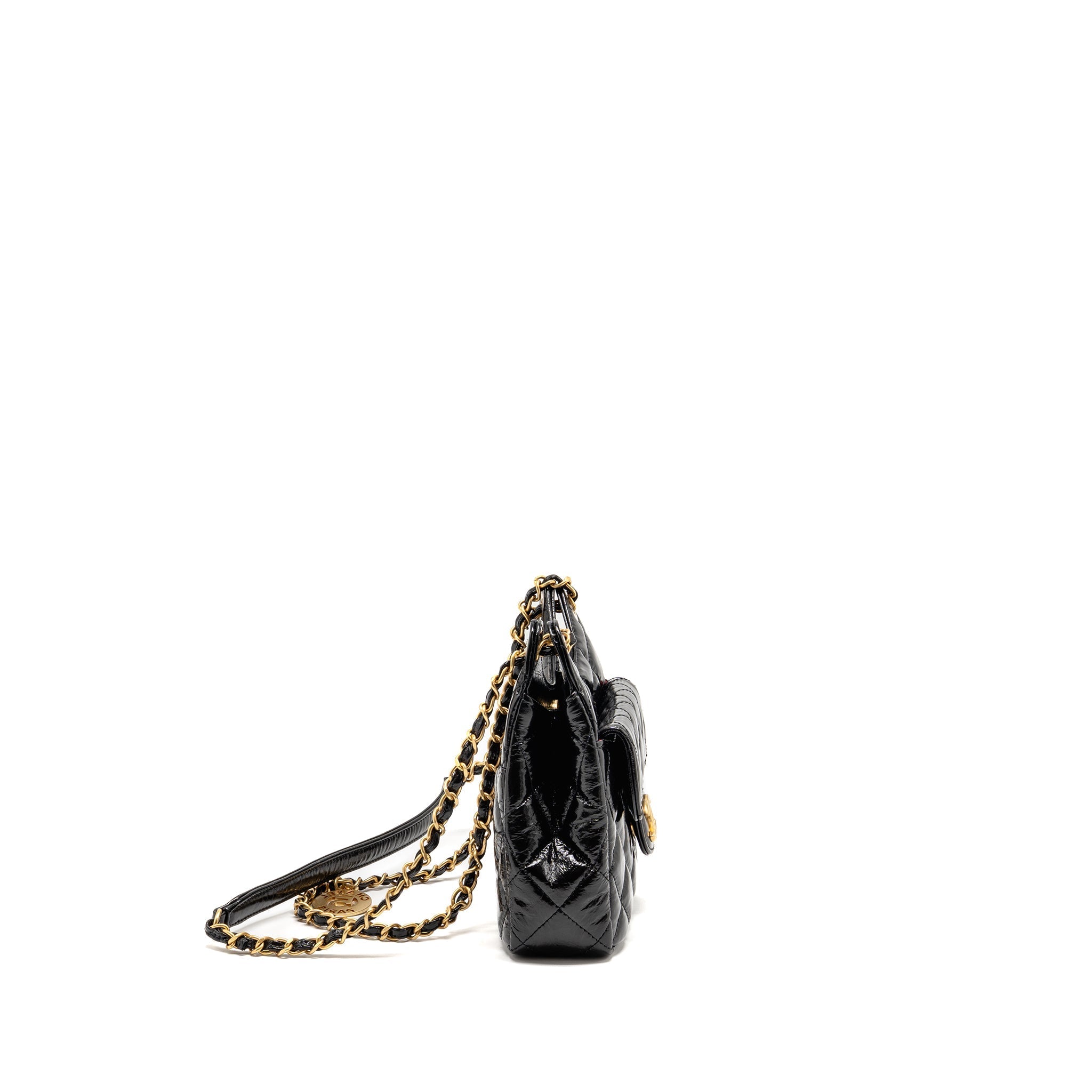 CHANEL 23B SMALL HOBO BAG SHINY CALFSKIN BLACK GHW (MICROCHIP)