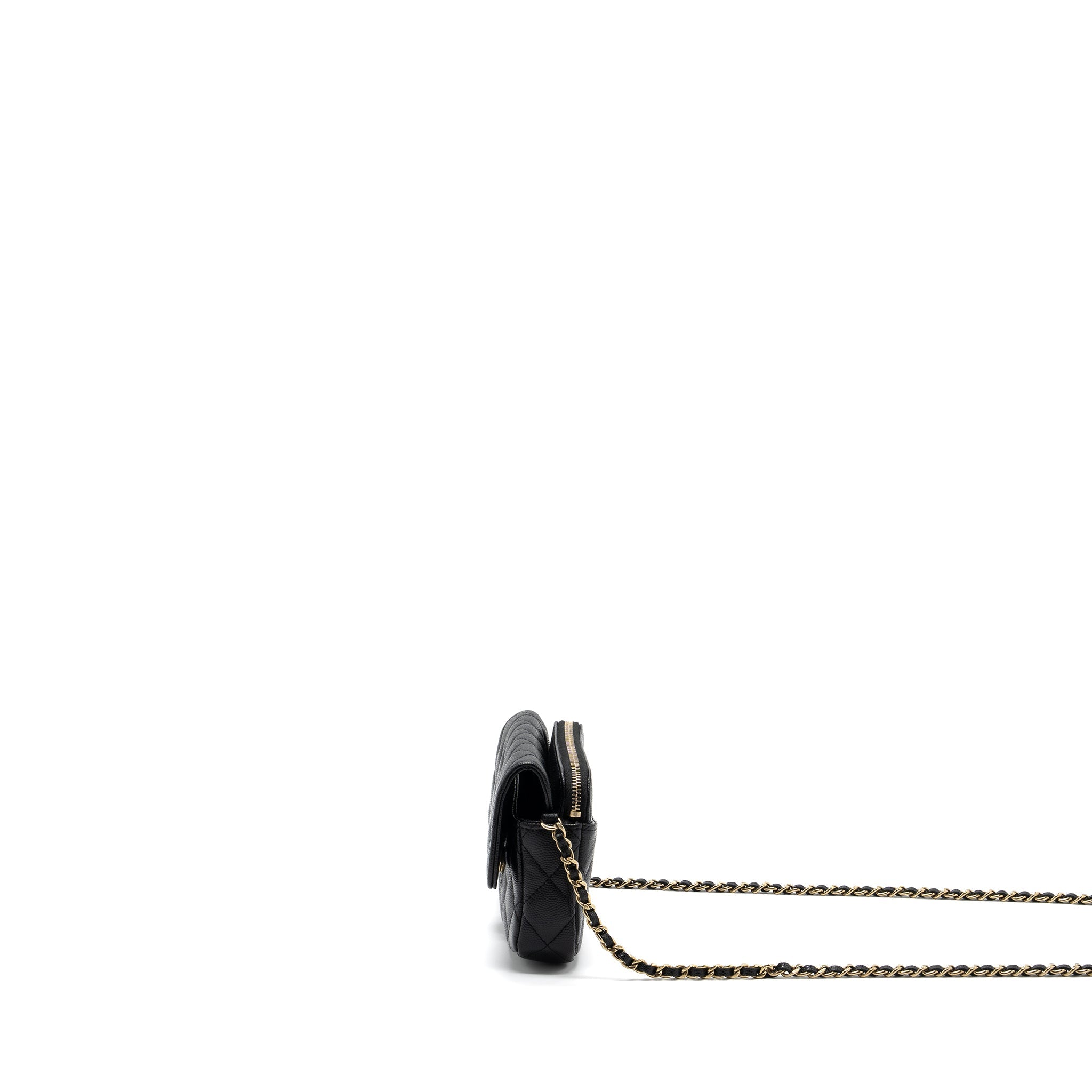 CHANEL DOUBLE POCKET WALLET ON CHAIN CAVIAR BLACK LGHW (MICROCHIP)