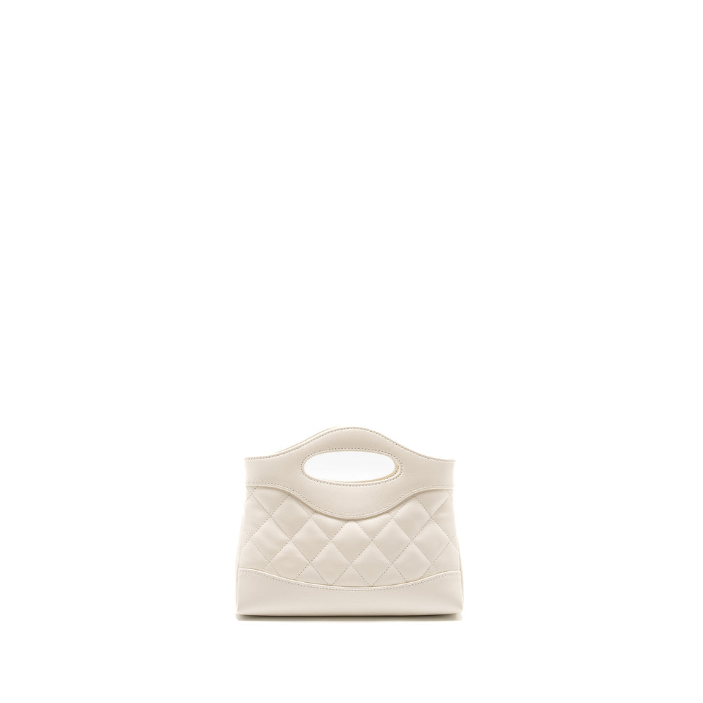 CHANEL MINI 31 CLUTCH WITH  CHAIN SHINY CALFSKIN WHITE LGHW (MICROCHIP)