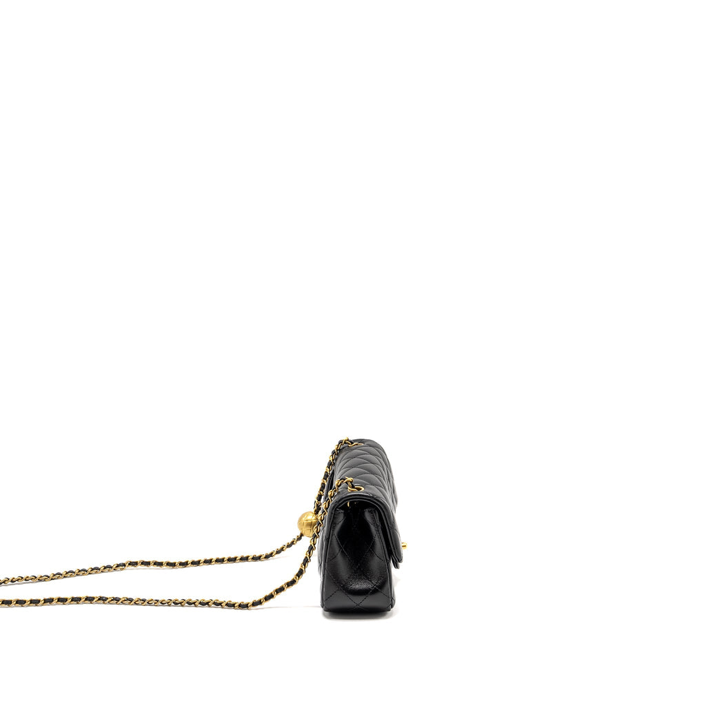 CHANEL 24K PEARL CRUSH MINI RECTANGULAR FLAP BAG SHINY LAMBSKIN BLACK GHW (MICROCHIP)