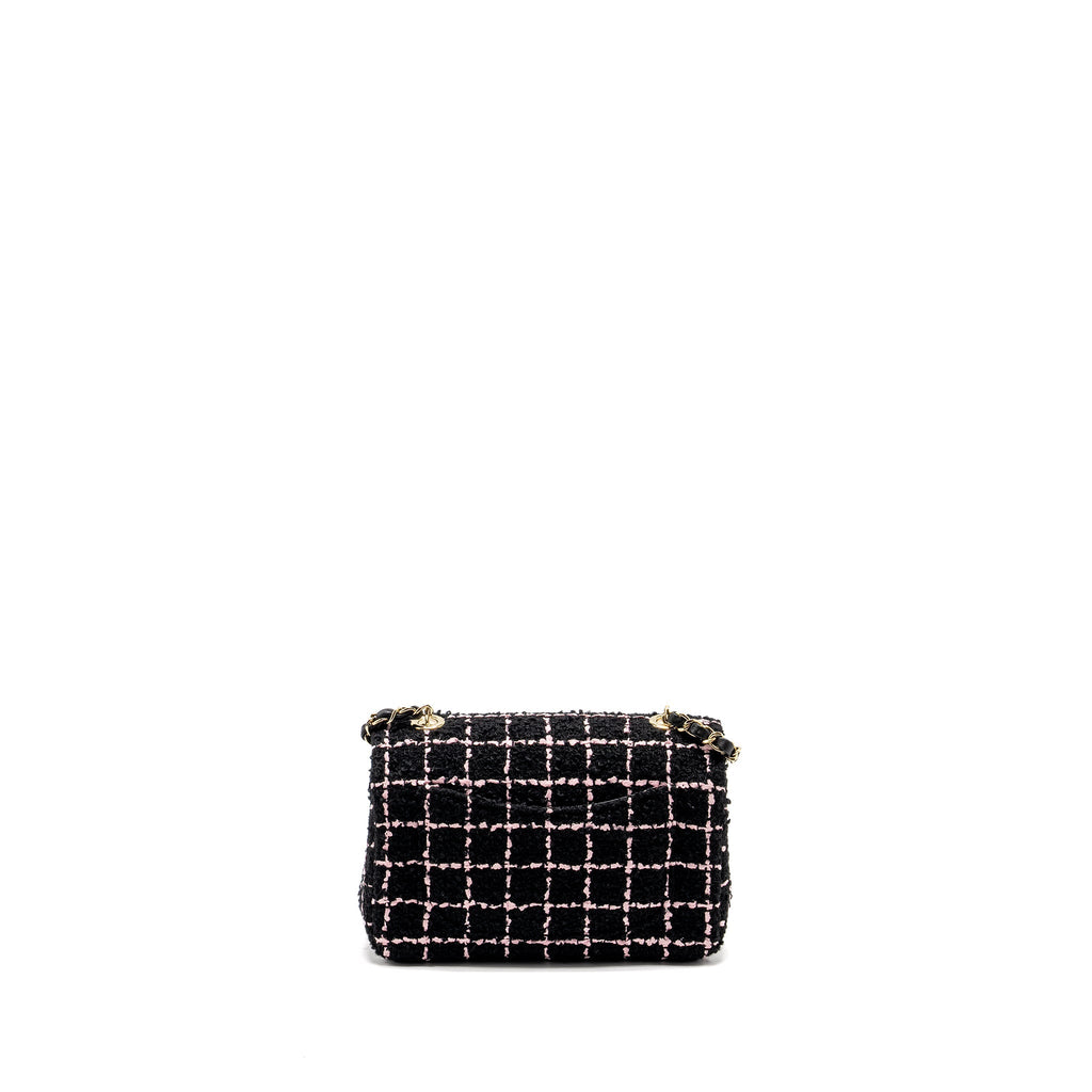 CHANEL 23K FLOWER BOMB MINI RECTANGULAR FLAP BAG TWEED BLACK/PINK LGHW (MICROCHIP)