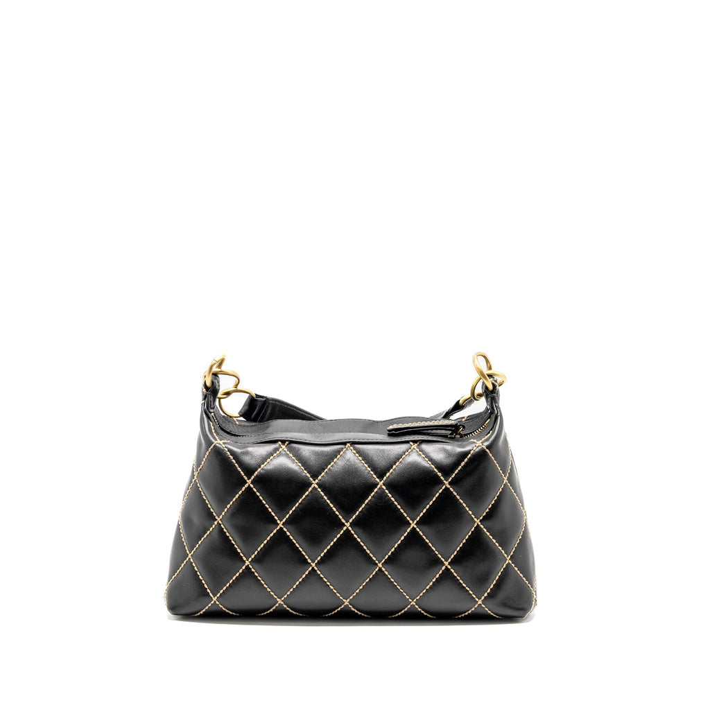 CHANEL VINTAGE WILD STITCH SHOULDER BAG CALFSKIN BLACK GHW
