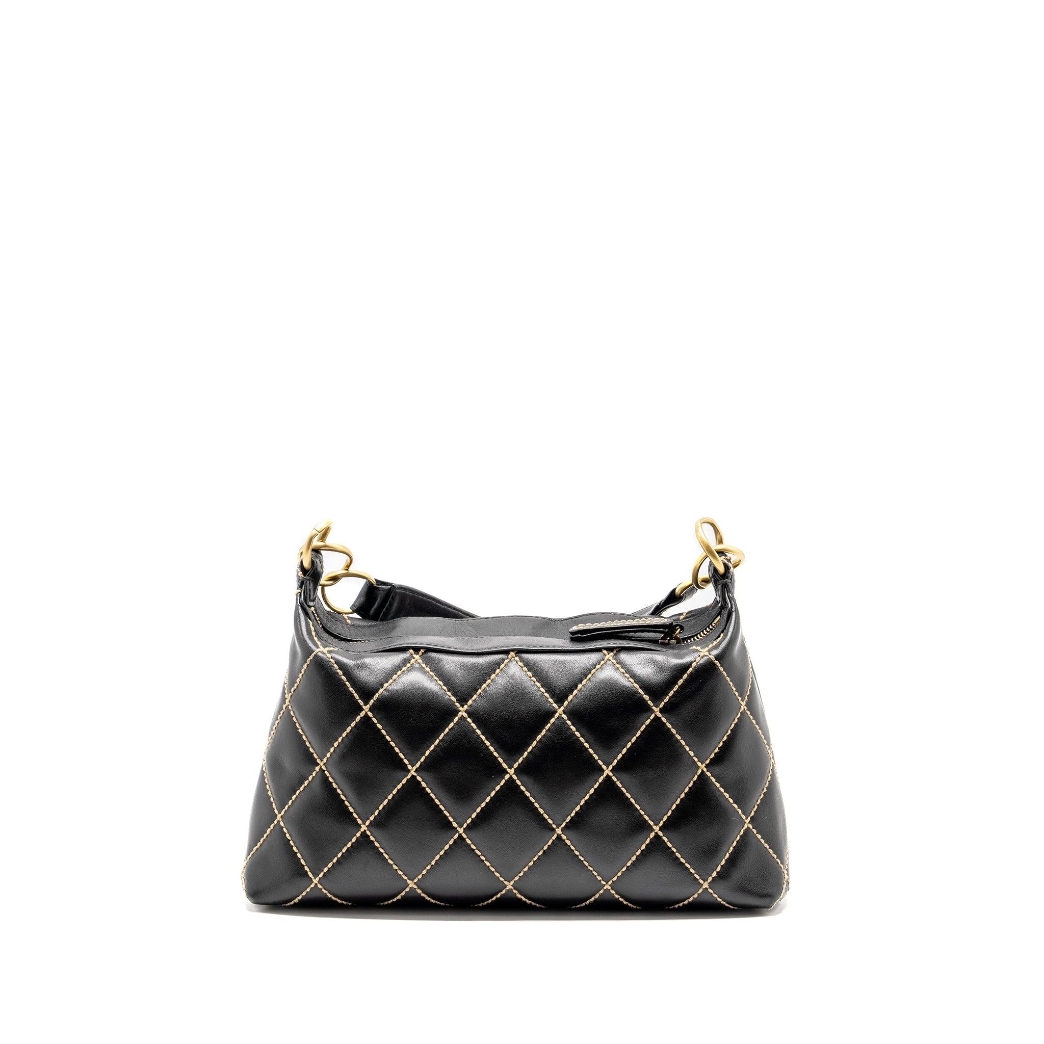 CHANEL VINTAGE WILD STITCH SHOULDER BAG CALFSKIN BLACK GHW