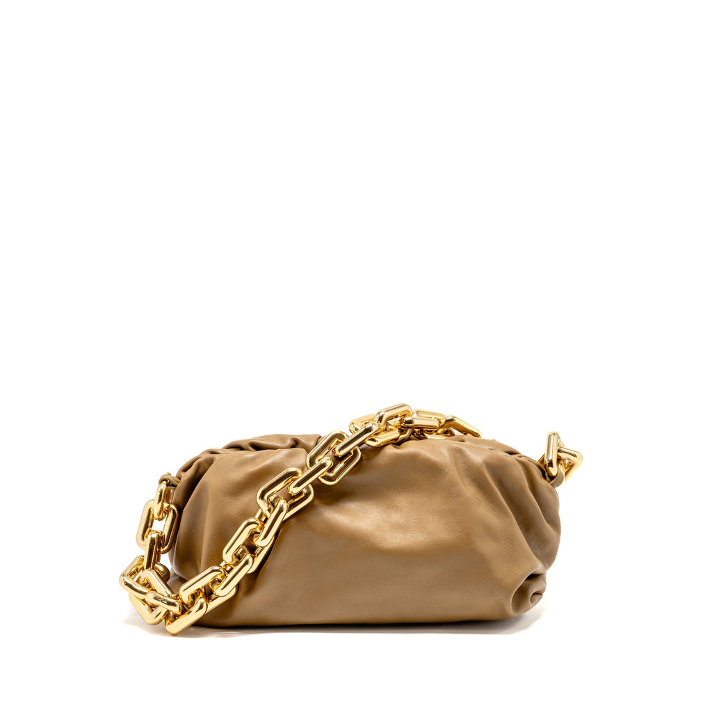 BOTTEGA VENETA CHAIN POUCH CALFSKIN KHAKI GHW