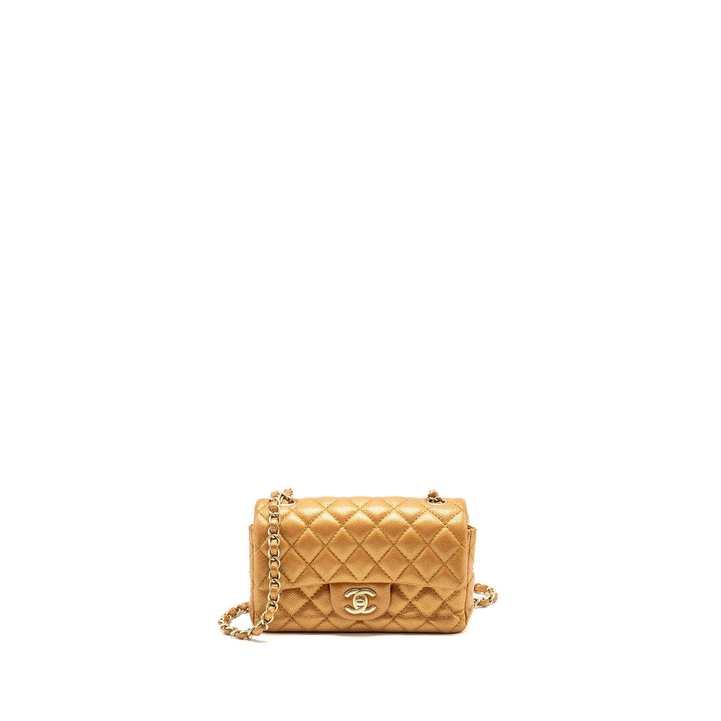 CHANEL MINI RECTANGULAR FLAP BAG CALFSKIN IRIDESCENT DARK GOLD GHW