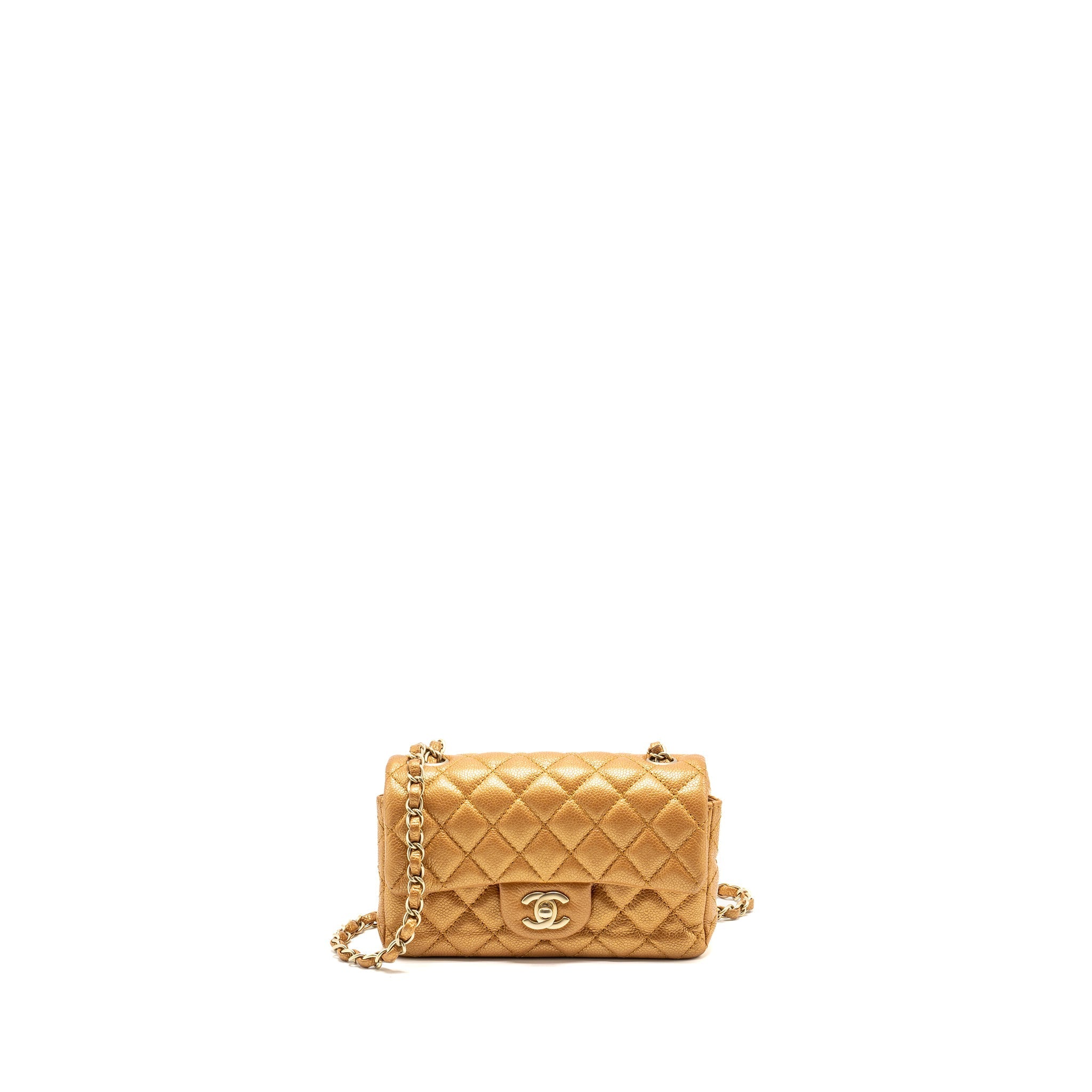 CHANEL MINI RECTANGULAR FLAP BAG CALFSKIN IRIDESCENT DARK GOLD GHW