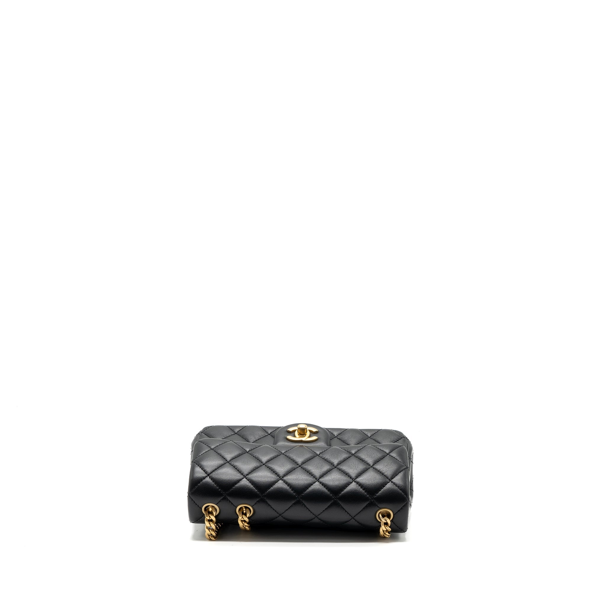 CHANEL 23S CAMELLIA ADJUSTABLE CHAIN MINI RECTANGULAR FLAP BAG LAMBSKIN BLACK GHW (MICROCHIP)