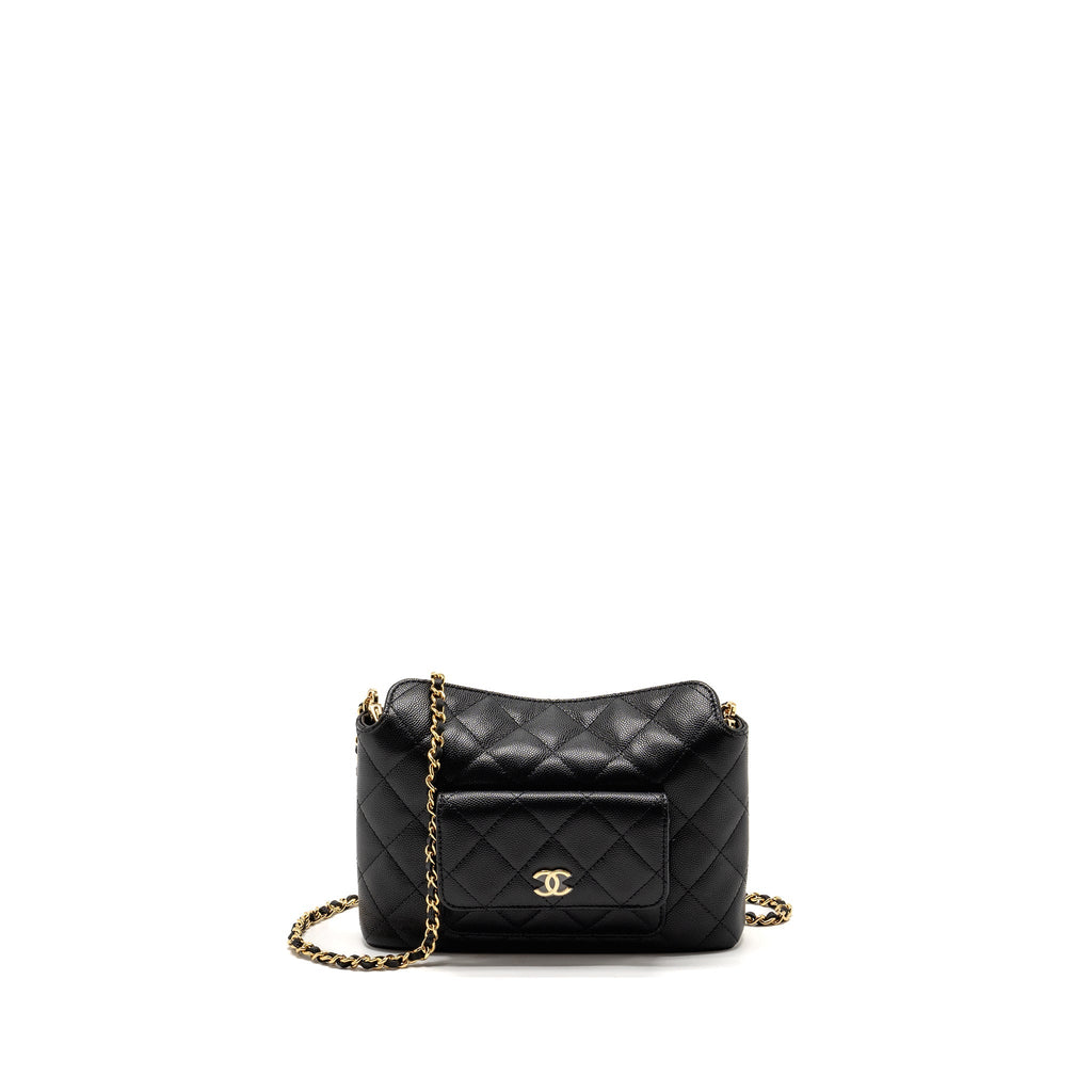 CHANEL FOLD FLAP VANITY CLUTCH WITH CHAIN CAVIAR BLACK GHW (MICROCHIP)