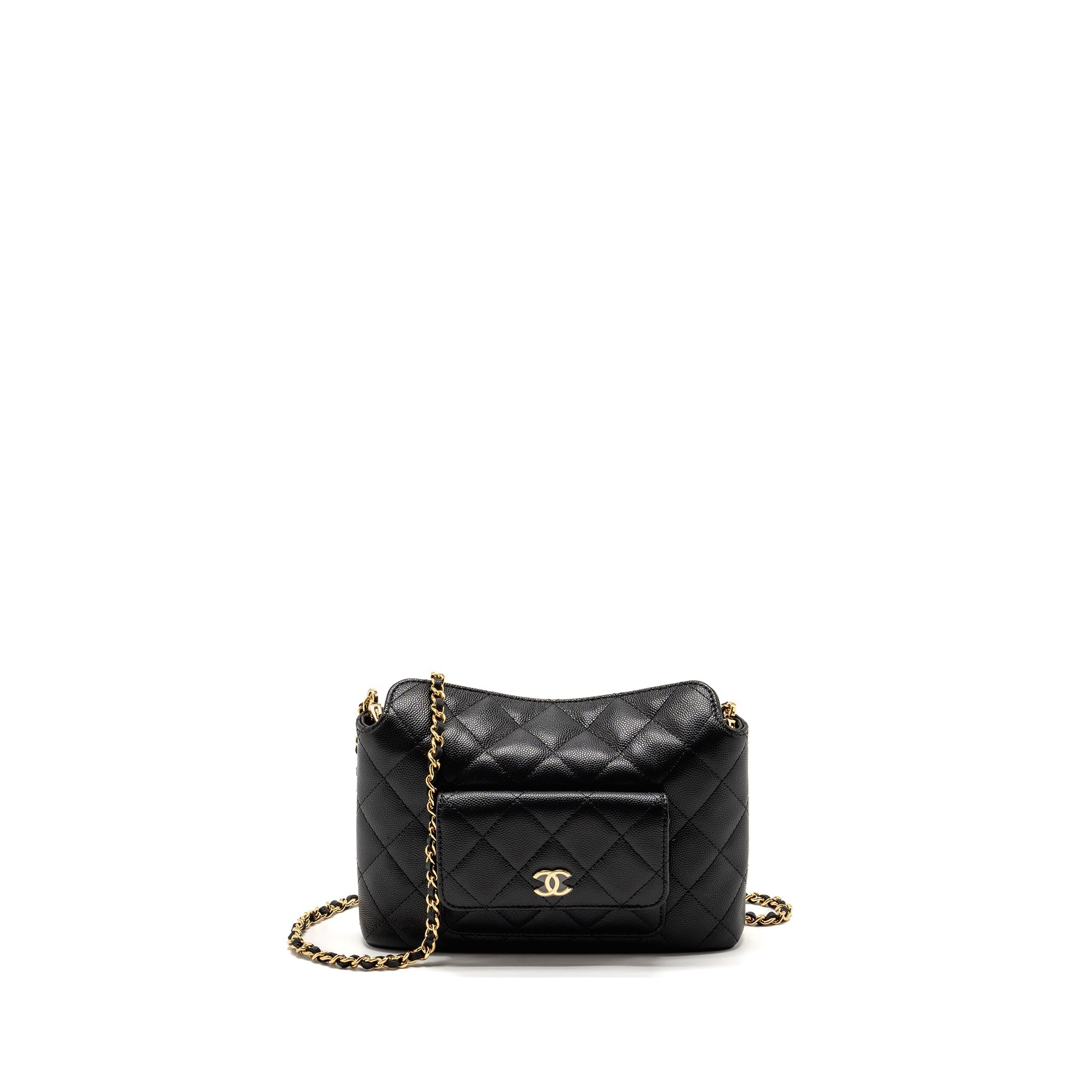 CHANEL FOLD FLAP VANITY CLUTCH WITH CHAIN CAVIAR BLACK GHW (MICROCHIP)