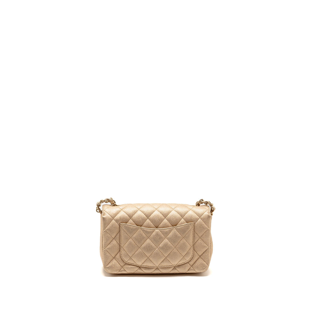 CHANEL MINI RECTANGULAR FLAP BAG LAMBSKIN METALLIC GOLD LGHW
