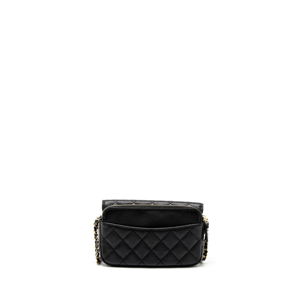 CHANEL DOUBLE POCKET WALLET ON CHAIN CAVIAR BLACK LGHW (MICROCHIP)