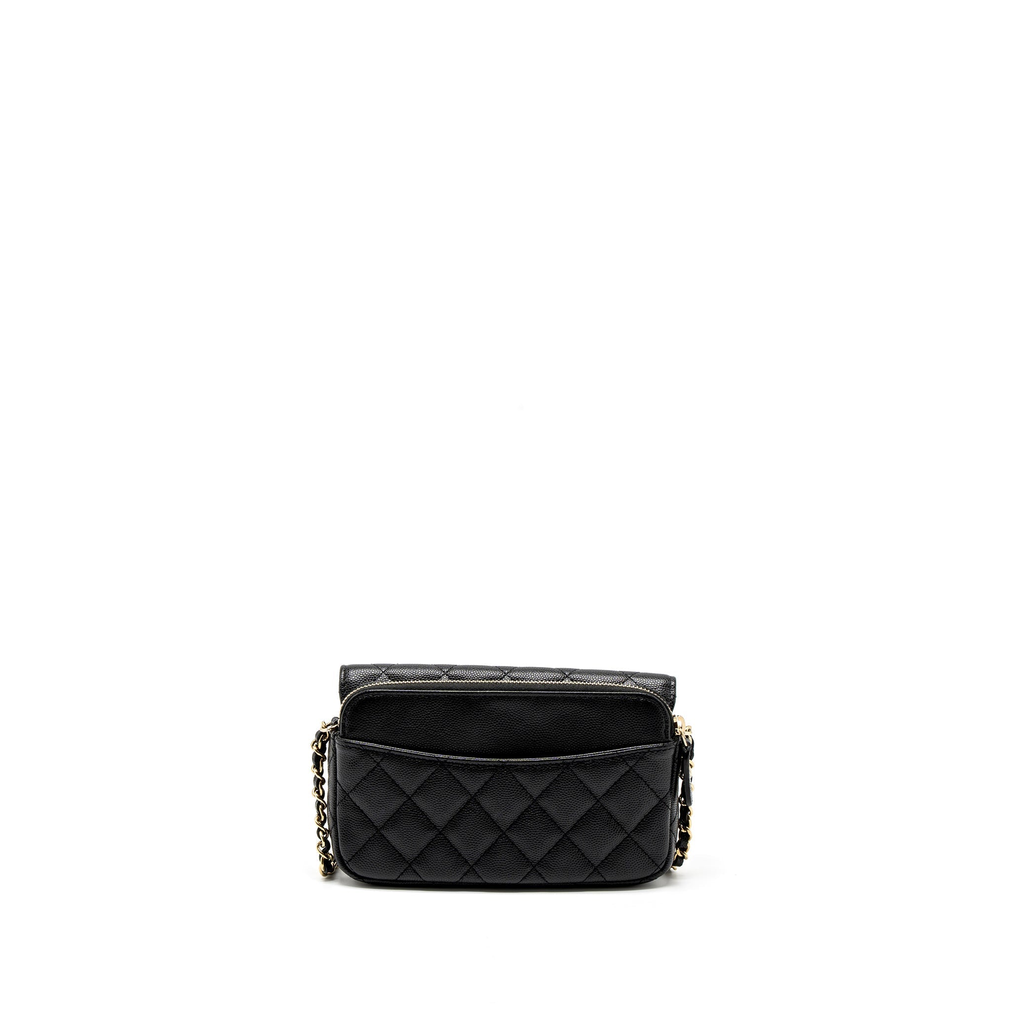 CHANEL DOUBLE POCKET WALLET ON CHAIN CAVIAR BLACK LGHW (MICROCHIP)