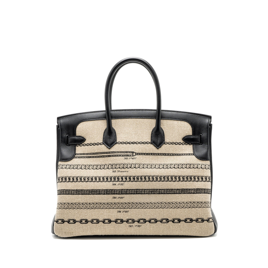 HERMES BIRKIN 35 DE CAMP DECHAINEE LIMITED EDITION TOILE CANVAS / SWIFT BLACK SHW