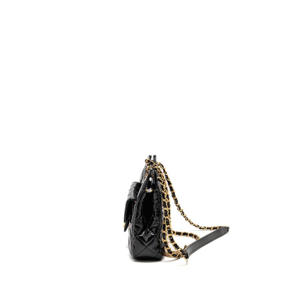 CHANEL 23B SMALL HOBO BAG SHINY CALFSKIN BLACK GHW (MICROCHIP)