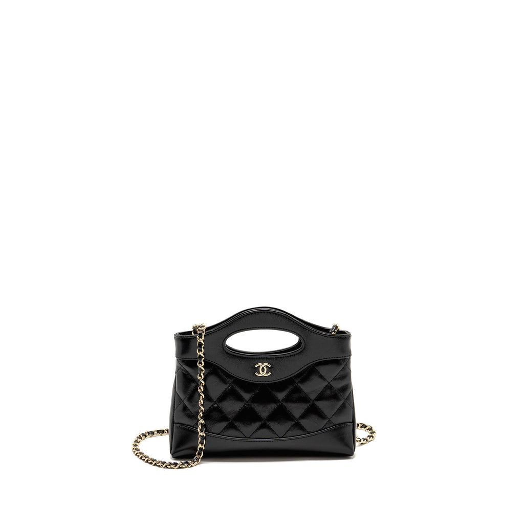 CHANEL MINI 31 CLUTCH WITH CHAIN SHINY LAMBSKIN BLACK LGHW (MICROCHIP)