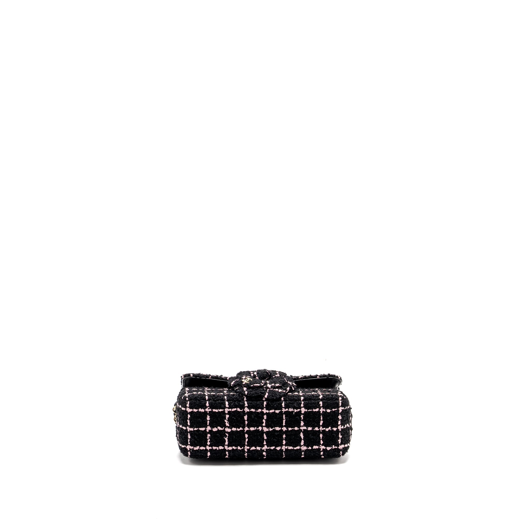 CHANEL 23K FLOWER BOMB MINI RECTANGULAR FLAP BAG TWEED BLACK/PINK LGHW (MICROCHIP)