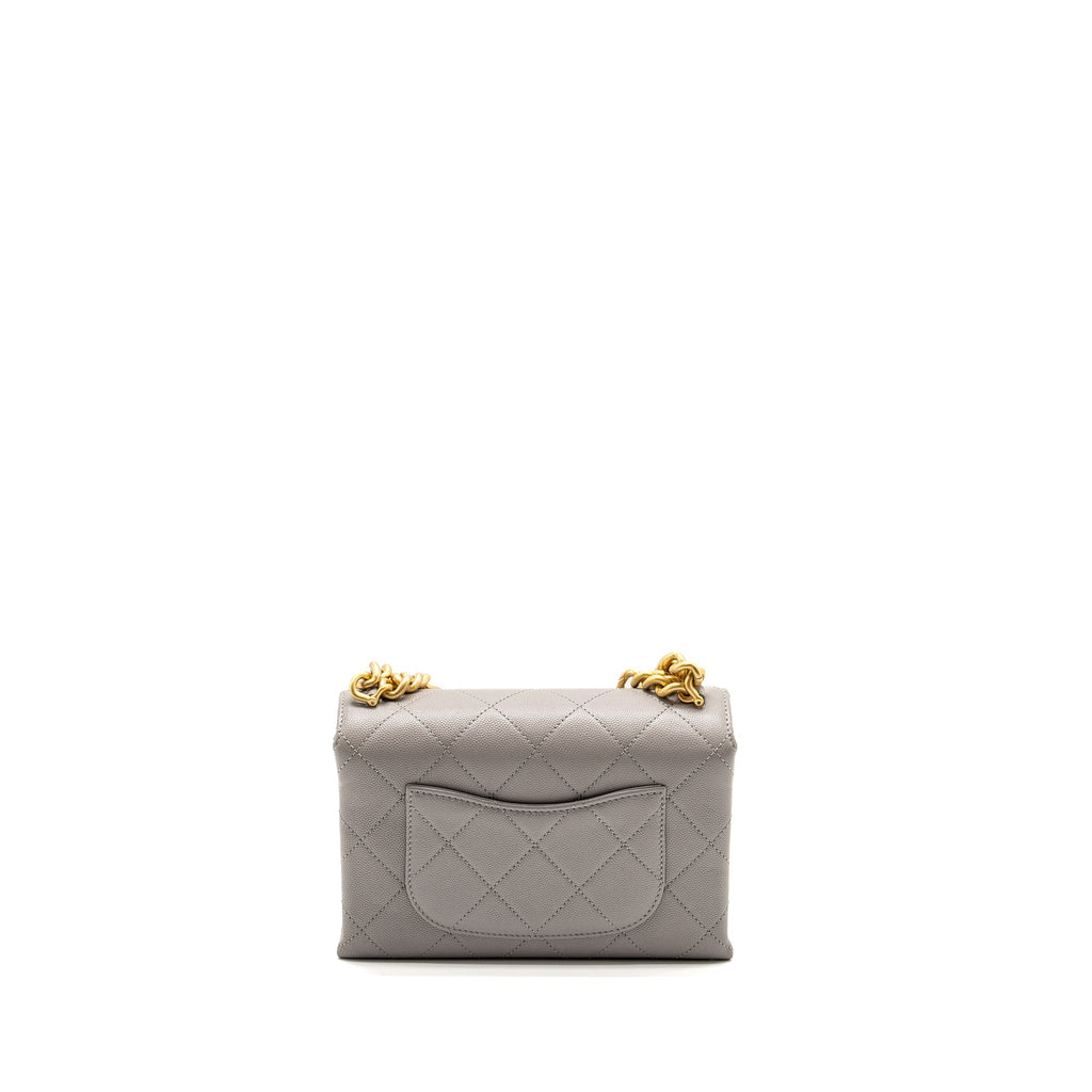CHANEL MINI QUILTED FLAP BAG WITH CHAIN HANDLE CAVIAR GREY GHW (MICROCHIP)