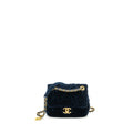 CHANEL CAMELLIA EMBOSSED MINI SQUARE FLAP BAG VELVET NAVY GHW (MICROCHIP)
