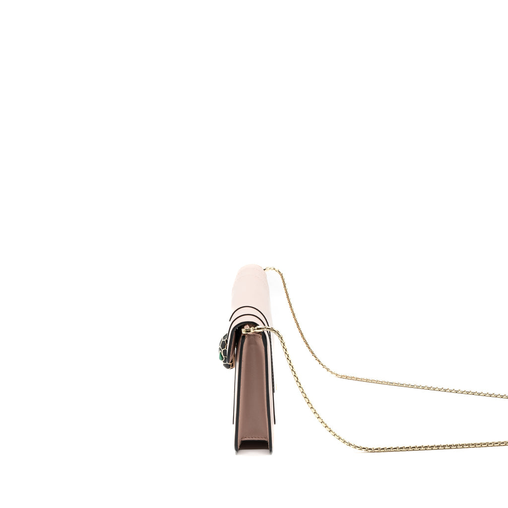 BVLGARI SERPENTI FOREVER CLUTCH WITH CHAIN CALFSKIN PINK LGHW