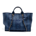 CHANEL LARGE DEAUVILLE TOTE BAG CANVAS/CALFSKIN NAVY BLUE LGHW