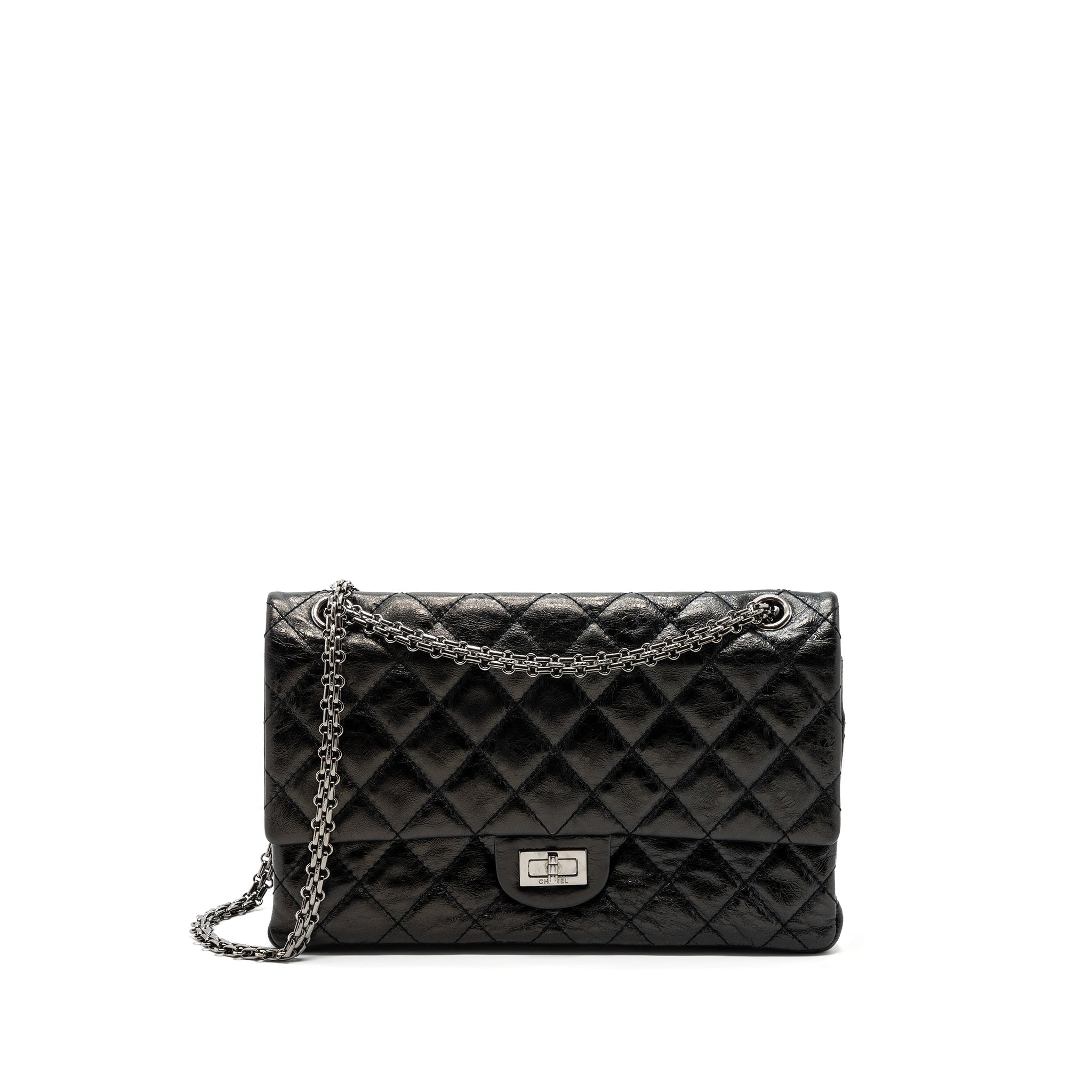 CHANEL 2.55 226 REISSUE DOUBLE FLAP BAG GRAINED CALFSKIN BLACK SHW