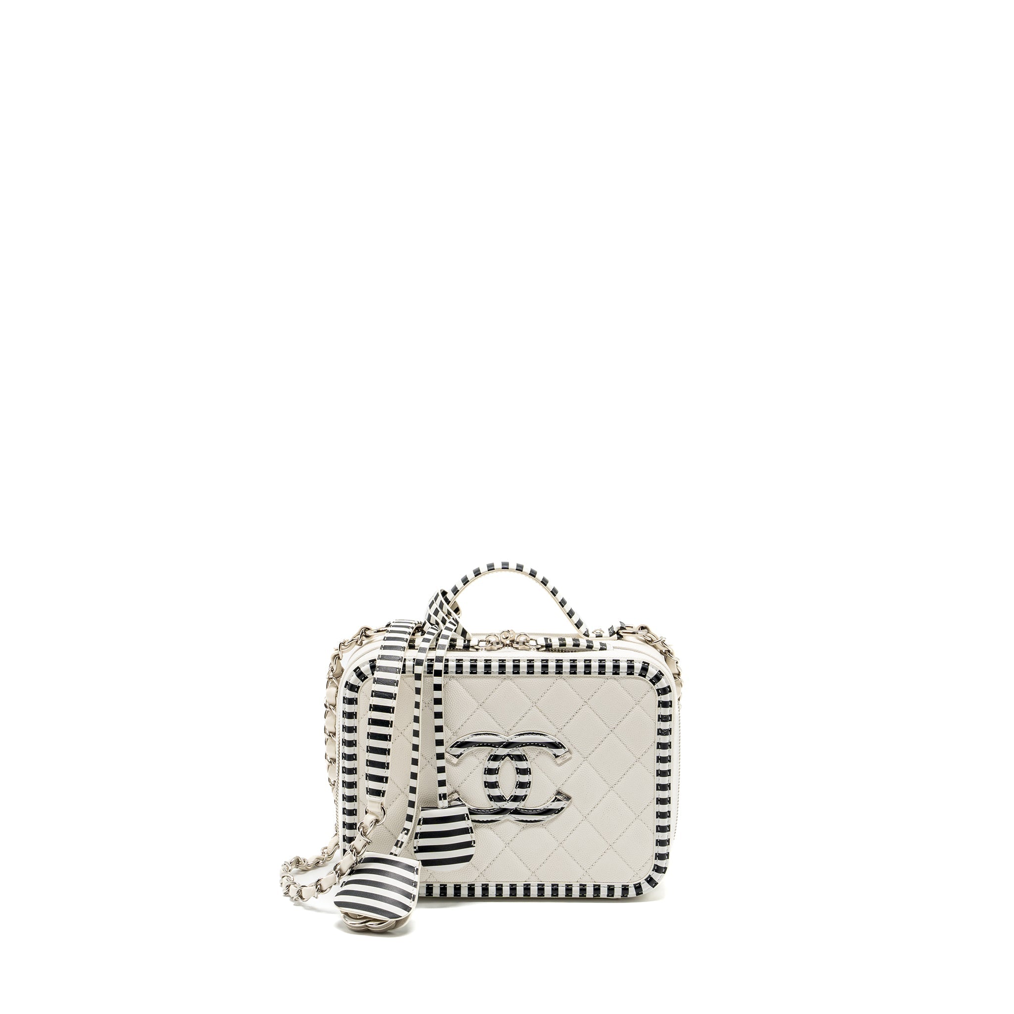 CHANEL MEDIUM FILIGREE CAMERA BAG CAVIAR WHITE/BLACK SHW