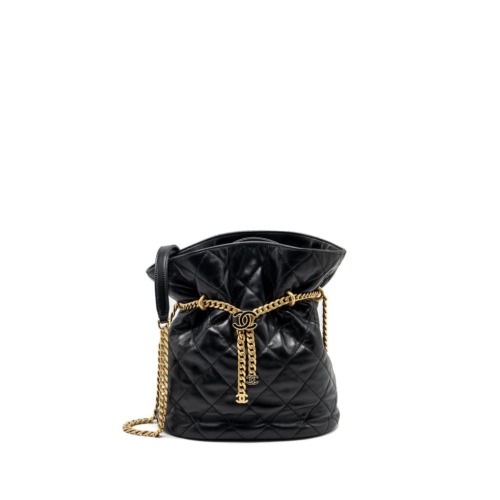 CHANEL 22P DRAWSTRING BUCKET BAG LAMBSKIN BLACK GHW (MICROCHIP)