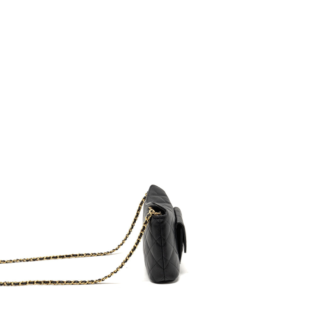 CHANEL FOLD FLAP VANITY CLUTCH WITH CHAIN CAVIAR BLACK GHW (MICROCHIP)